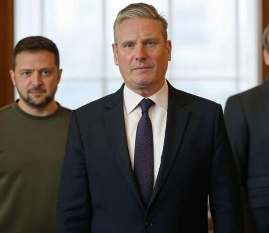 Macron und Starmer fordern einmonatige Waffenruhe in der Ukraine Selenskyj_Starmer_Macron_Illustration