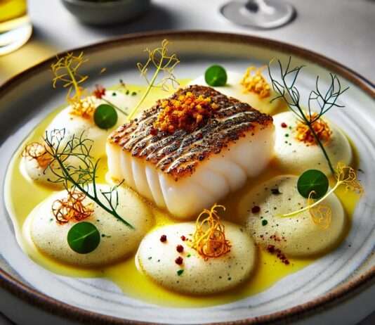 Die Küche der Provence erfindet sich neu: Sous-Vide Kabeljau mit Safran-Fenchel-Schaum & Piment-d’Espelette-Crunch Sous-vide-Kabeljau