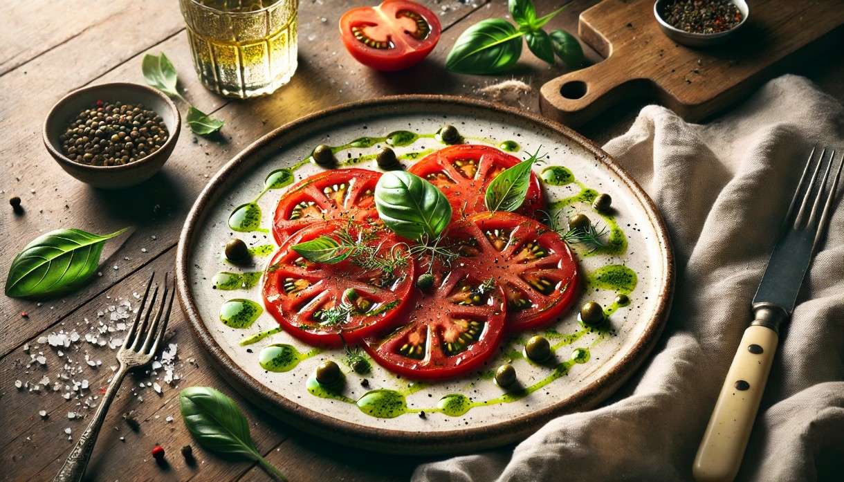 Scheinfasten – Snacks & kleine Mahlzeiten: Französisches Tomaten-Carpaccio mit Basilikumöl