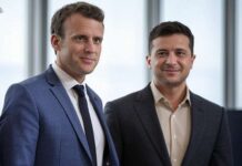 Paris als Bollwerk – warum Volodymyr Zelensky Unterstützung in Frankreich sucht Trump_Macron_Selenskyj_Illustration