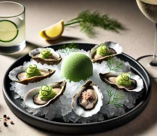 Austern mit Gurken-Gin-Granité & rosa Pfeffer – Eine Ode an Arcachon Austern-Gurken-Gin-Granite