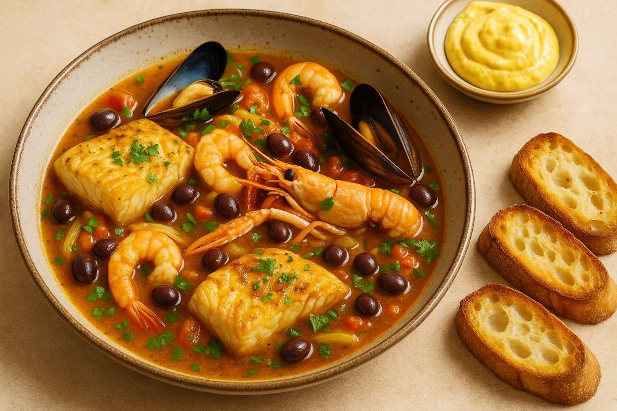 Die Fusion zweier Küsten – Bouillabaisse mit ligurischen Kräutern und Taggiasca-Oliven