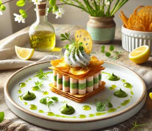 Brandade de Morue im Mille-Feuille-Stil mit Zitronen-Petersilienöl Brandade-de-Morue-Mille