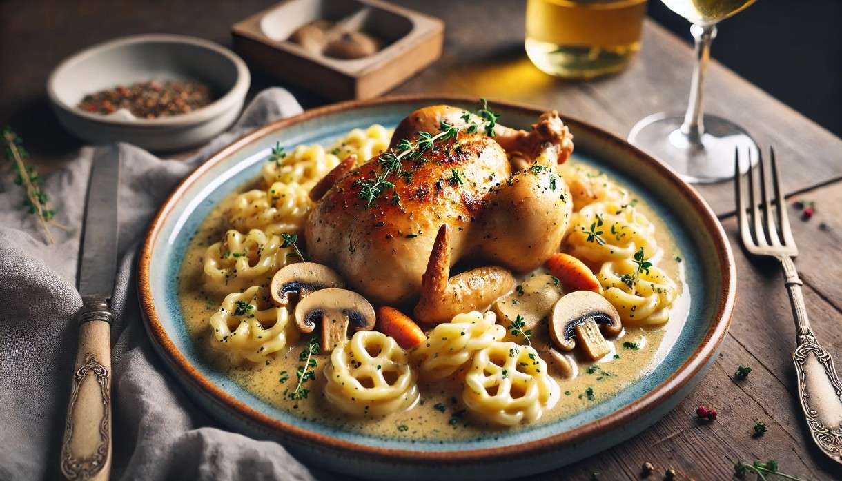 Das Beste aus 2 Ländern: Coq au Riesling mit Spätzle – eine deutsch-französische Liebeserklärung auf dem Teller