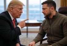 Selenskyj und Trump: Ein mögliches Sicherheitsabkommen als Türöffner für Friedensgespräche? Donald_Trump_Wolodymyr_Selenskyj_Diskussion_Illustration