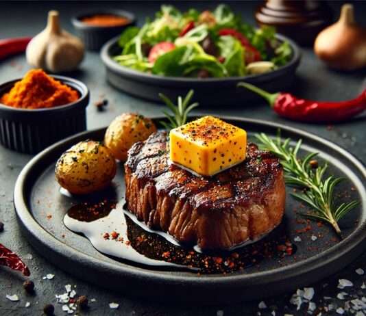 Oh là là trifft auf ¡Olé! – Entrecôte mit Piquillo-Pfeffer-Butter, modern interpretiert Entrecôte-mit-Piquillo-Pfeffer-Butter