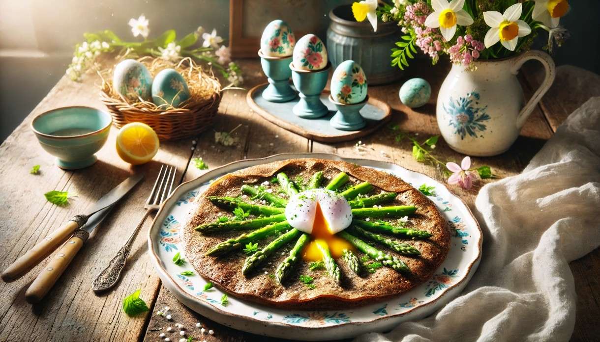 Ostern in der Bretagne: Galette de Sarrasin mit grünem Spargel, pochiertem Ei & Zitronen-Beurre-Blanc