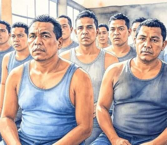 Kommentar: Wenn Recht zur Farce wird: Der Fall Kilmar Abrego García Häftlinge_CECOT_El-Salvador_Illustration