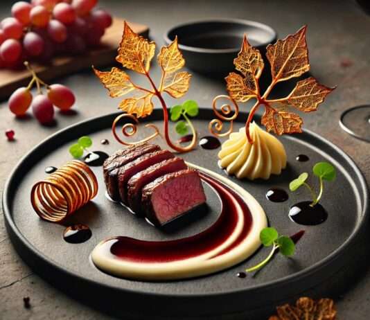 Rinderfilet mit Rotweinjus, Selleriecreme & „Weinreben“-Chips Rinderfilet-Rotweinjus_modern