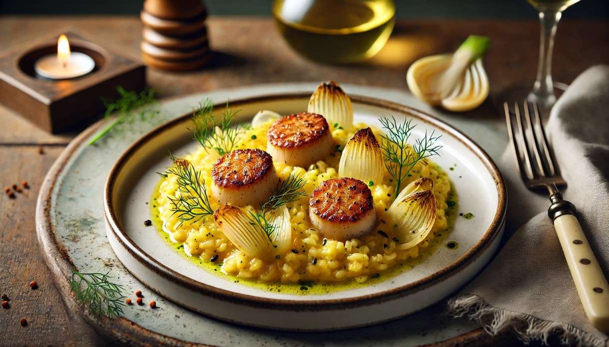 Wenn Italien Frankreich trifft: Eine Ode an das Safran-Risotto mit Jakobsmuscheln und Fenchel