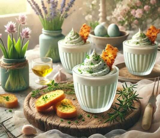 Soupe à l’ail rose de Lautrec – als luftige Mousse mit Crostini Soupe-a-l-ail-rose