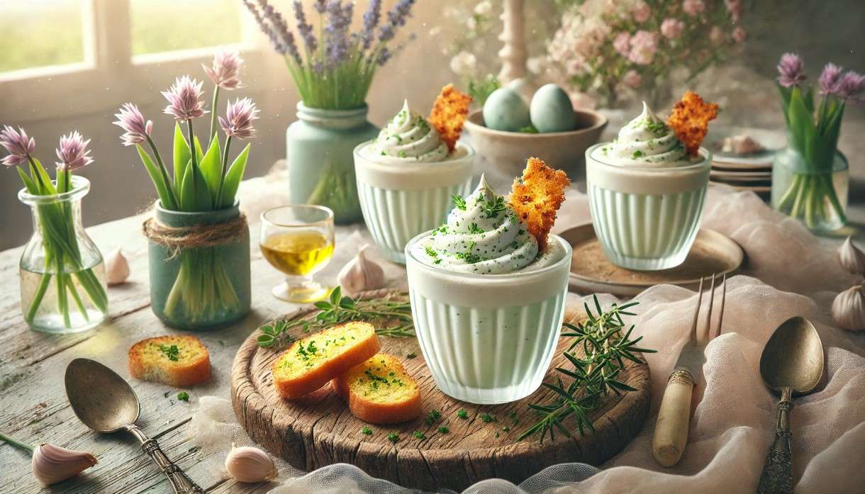 Soupe à l’ail rose de Lautrec – als luftige Mousse mit Crostini
