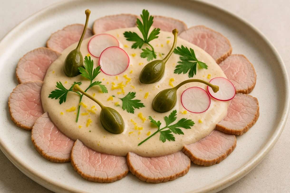 Wenn Italien Frankreich trifft: Vitello Tonnato mit Kapernblüten und Dijon-Senf-Crème
