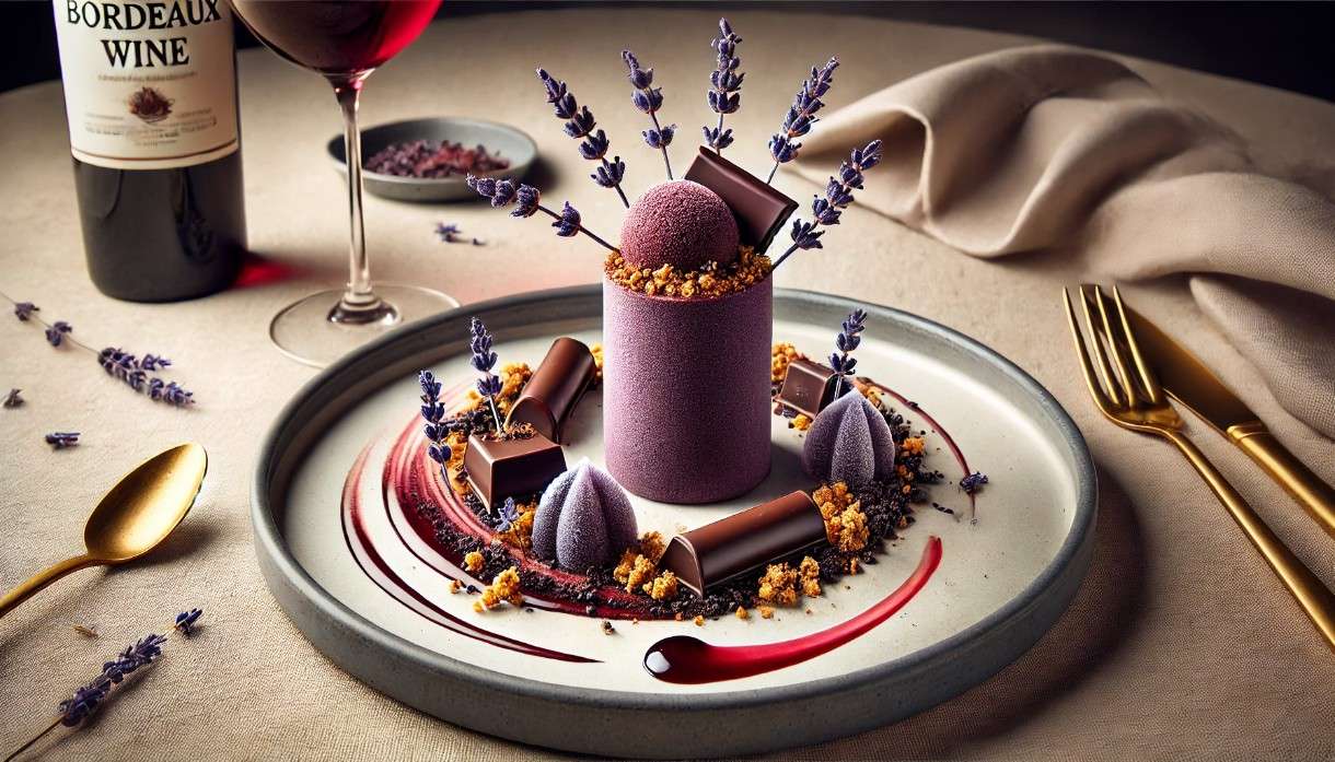Bordeaux-Weinparfait mit dunkler Schokolade & Lavendel-Crumbles