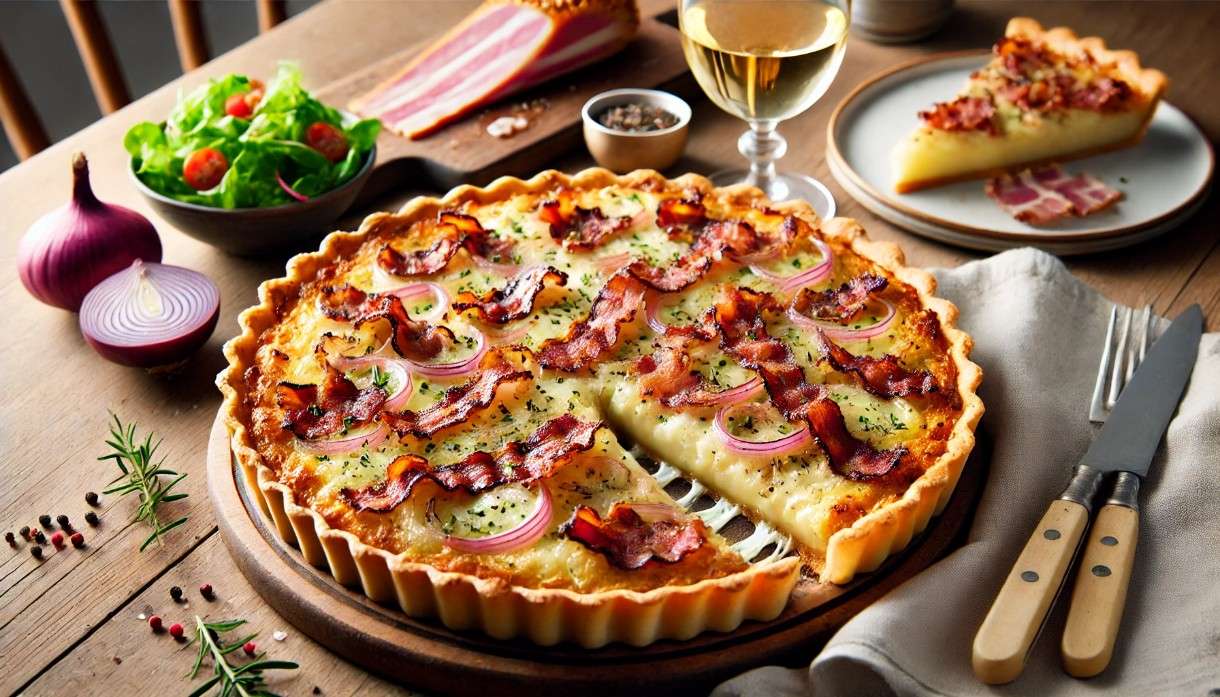 „Das Beste aus zwei Ländern“: Zwiebelkuchen-Tarte mit Gruyère und Speck