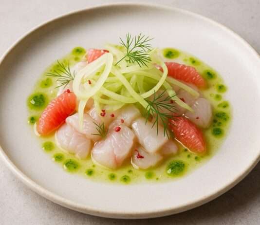 Ceviche de Bar mit Grapefruit, Fenchel & Estragonöl Ceviche-de-Bar-mit-Grapefruit-Fenchel-Estragonöl