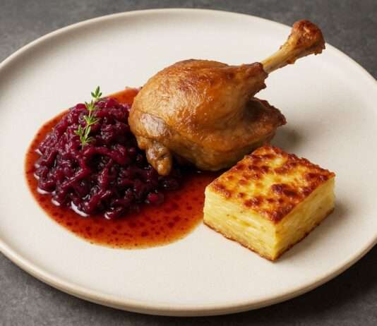Entenconfit mit Apfel-Rotkohl-Chutney & Kartoffelgratin: Ein Gourmet-Erlebnis der deutsch-französischen Art Entenconfit-mit-Apfel-Rotkohl-Chutney