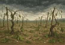 Zerschlagene Reben: Wie der Hagel im Mai Frankreichs Weinbau erschütterte Gewitter_Hagel_Weinberg_Illustration