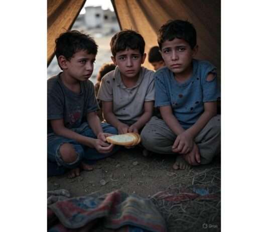 14.000 Kinderleben in Gefahr – Der verzweifelte Hilferuf aus dem belagerten Gaza Hungernde_Kinder_Gaza_Illustration