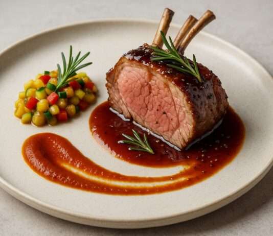 Lammrücken mit Rosmarin-Honiglack & Ratatouille-Coulis Lammrücken-mit-Rosmarin-Honiglack_&_Ratatouille-Coulis