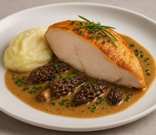 Huhn „Reine“ neu gedacht: Maispoularde mit Morchel-Fond und Sellerie-Stampf Maispoularde-mit-Morchel-Fond-und-Sellerie-Stampf