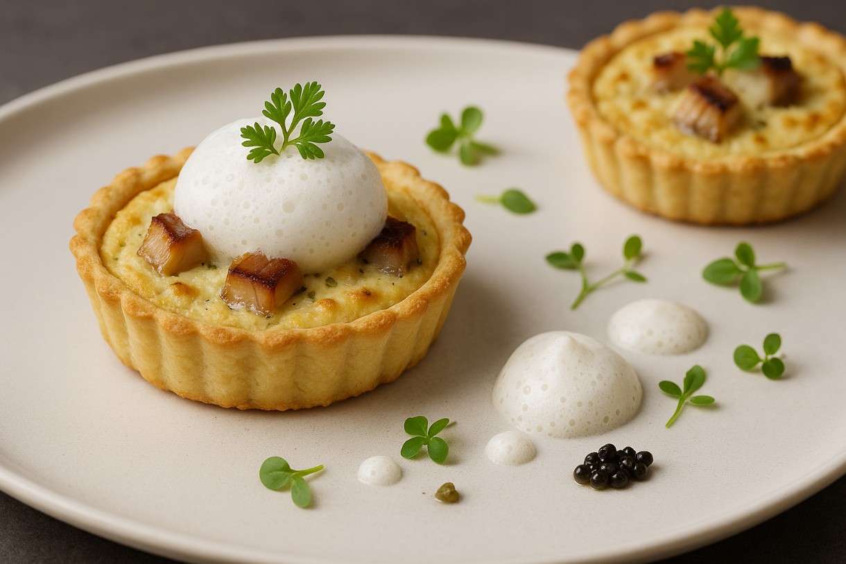 Mini-Quiche Lorraine mit Räucheraal und Meerrettichschaum