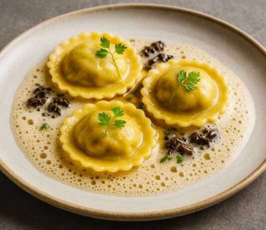Ravioli vom Kalb mit Morchel-Duxelles und Madeira-Schaum Ravioli-Kalb-Morchel-Duxelles-Madeira-Schaum