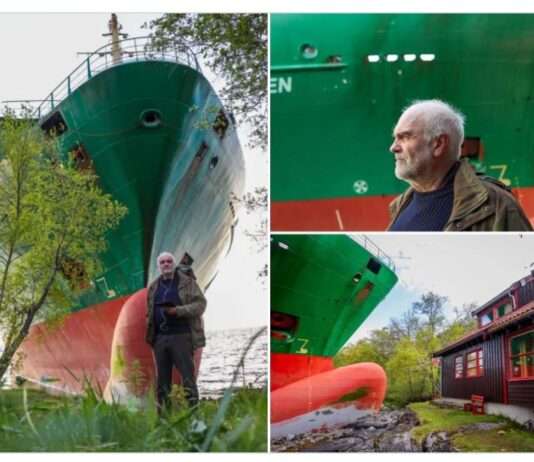 Hausbesuch der besonderen Art: Frachtschiff landet direkt vor norwegischem Wohnzimmer Schiff_im_Vorgarten_Norwegen_ScreenX