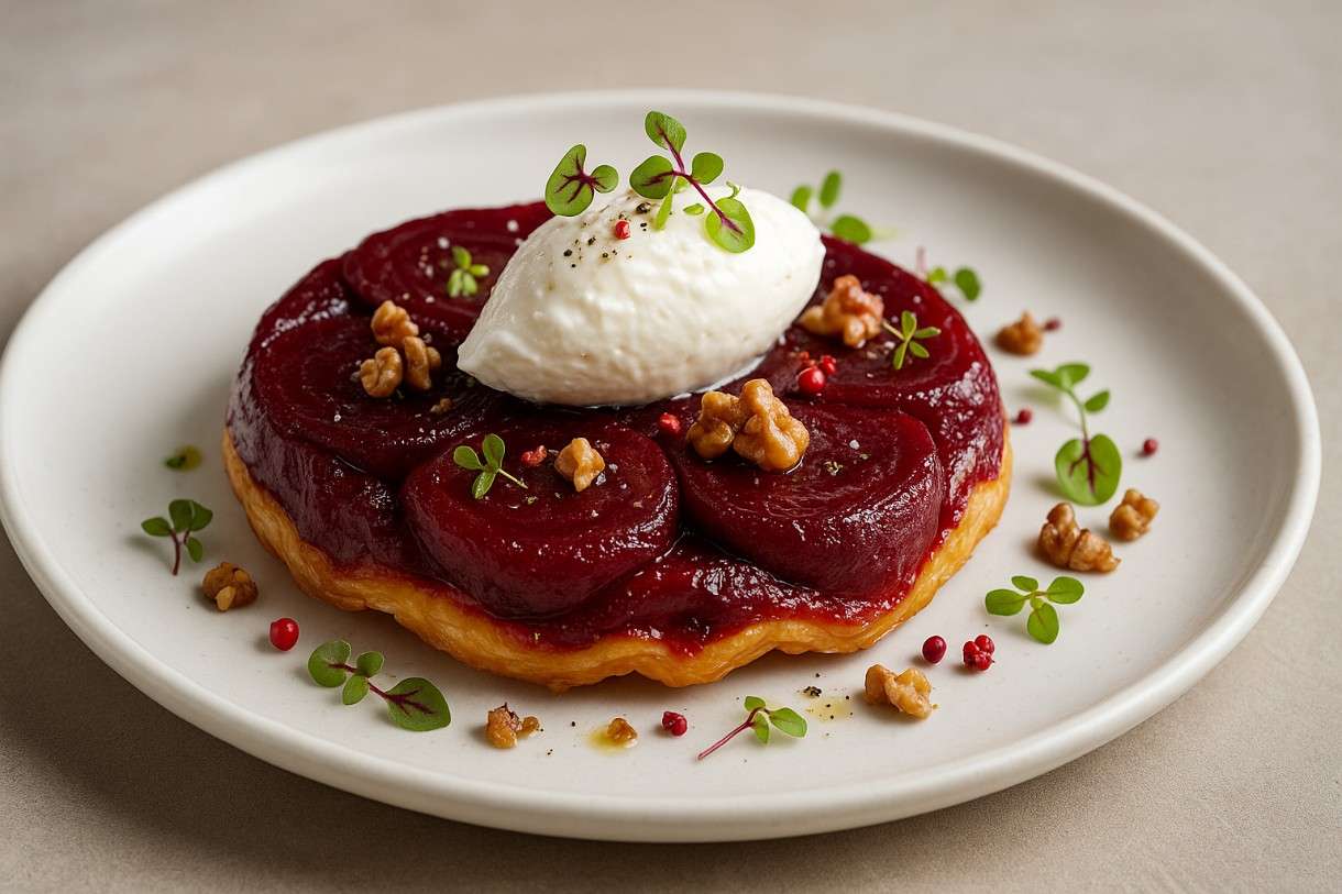 Tarte Tatin von der Rote Bete mit Ziegenfrischkäse-Mousse