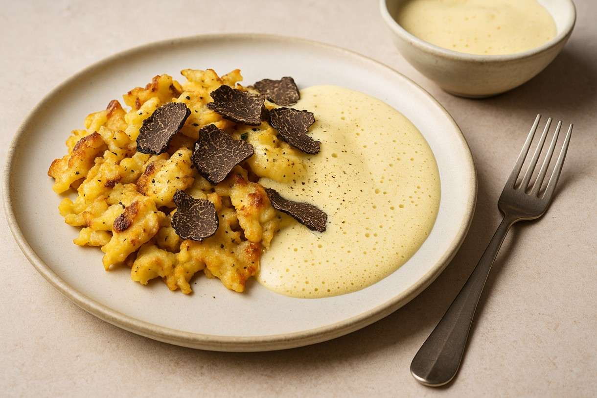 Trüffel-Kaiserschmarrn mit Champagner-Sabayone – Wenn die Alpen Champagner trinken