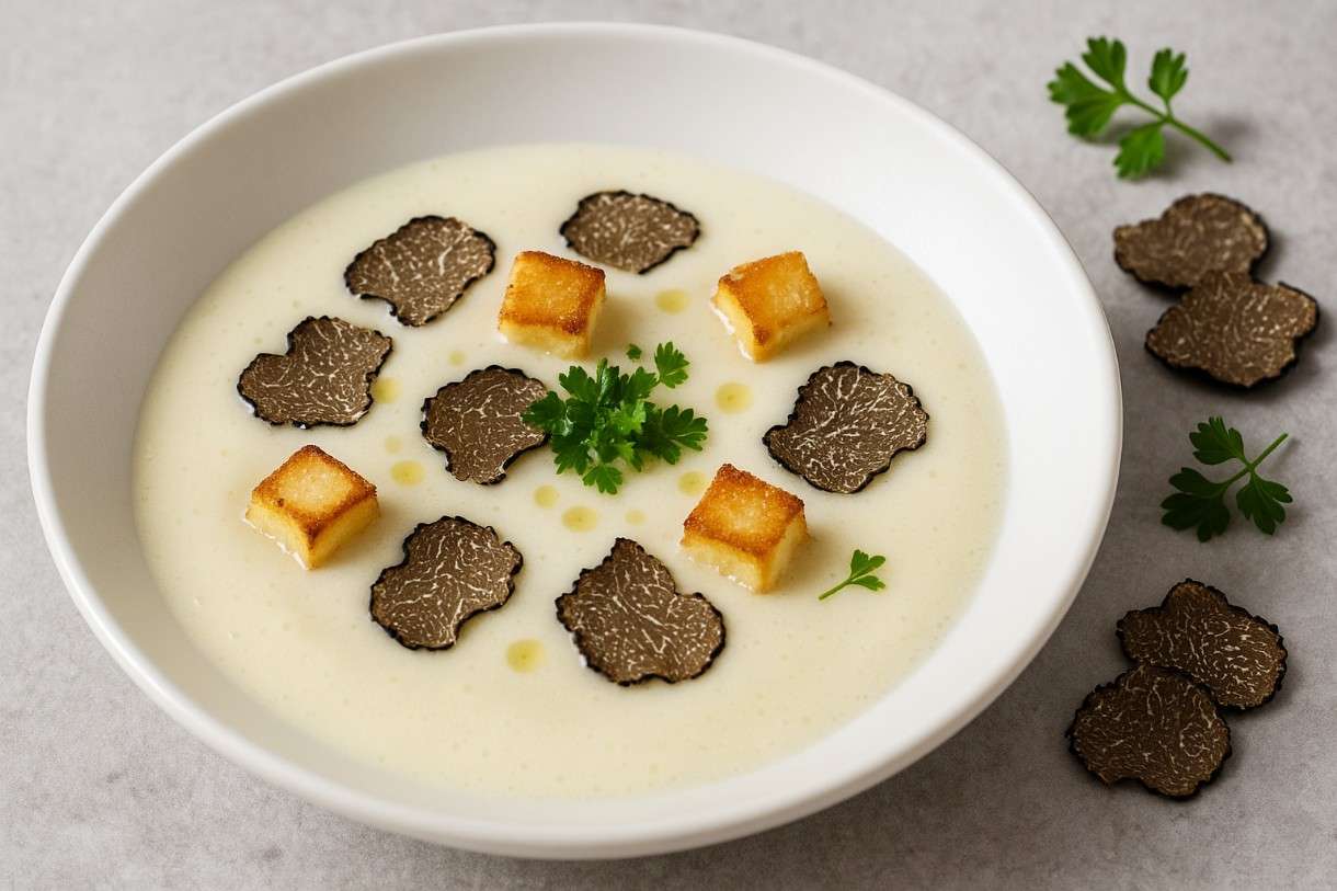 Velouté von Petersilienwurzel mit schwarzem Trüffel & Brioche-Croutons