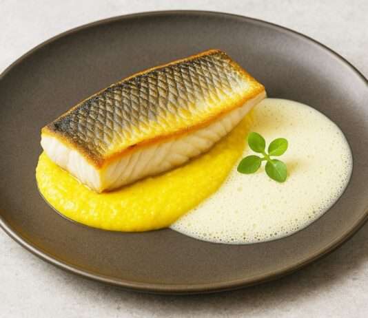 Zander auf Safran-Polenta mit Noilly-Prat-Schaum Zander-auf-Safran-Polenta-mit-Noilly-Prat-Schaum