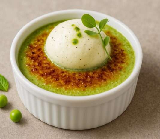 Crème brûlée von der Erbsenschote mit Parmesanschaum Crème-brûlée-Erbsenschote-Parmesanschaum