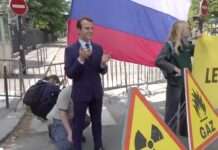 Präsident aus Wachs – eine Botschaft aus Beton: Greenpeace protestiert gegen Frankreichs Russlandpolitik Greenpeace_Macron_Wachsfigur_ScreenX