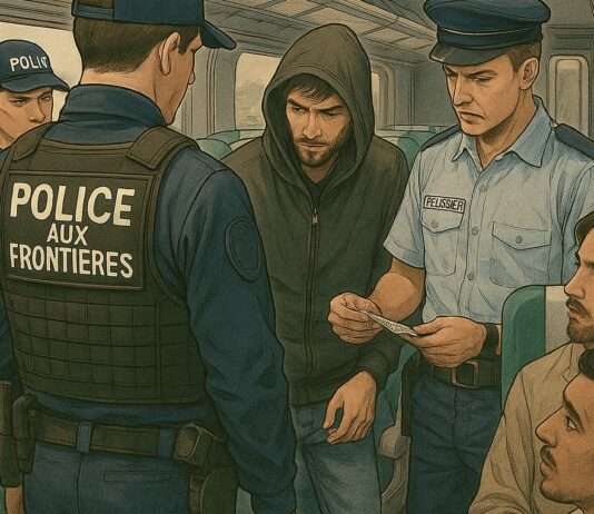 „Trumpismus trifft Frankreich“: Warum die Kontrollen in Zügen und Bussen mehr als nur Sicherheitspolitik sind Kontrollen_Migranten_Zug_Illustration