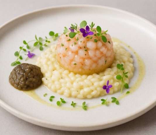 Langoustine-Tatar auf Vanille-Risotto mit Caviar d’Aubergine Langoustine-Tatar-auf-Vanille-Risotto-mit-Caviar-d-Aubergine