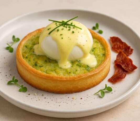 Lauch-Tarte mit pochiertem Ei und Champagner-Hollandaise Lauch-Tarte-pochiertem-Ei-Champagner-Hollandaise