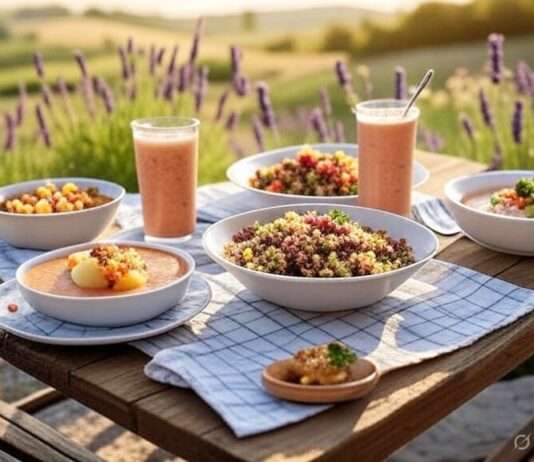 Hitzewelle im Anmarsch? So bleibt dein Körper cool – mit der richtigen Ernährung! Leichtes_Essen_bei_Hitze_Illustration