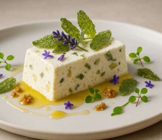 Nougat glacé mit kandierten Kräutern und Lavendelhonig Nougat-glacé-kandierten-Kräutern-Lavendelhonig