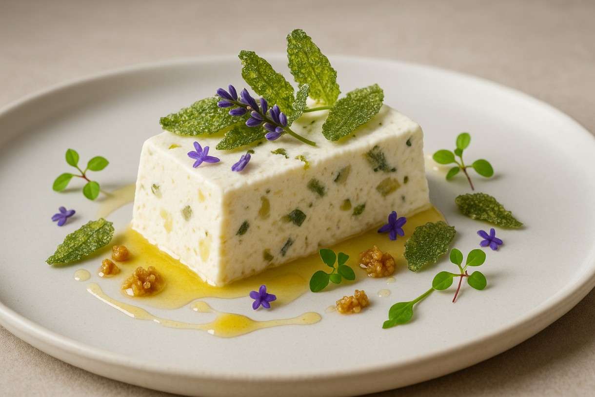 Nougat glacé mit kandierten Kräutern und Lavendelhonig