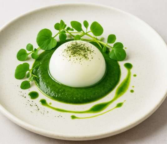 Moderne französische Küche mit Algen: Oeuf Parfait avec Émulsion d’Algues et Cresson Oeuf-Parfait-avec-Émulsion-d-Algues-et-Cresson