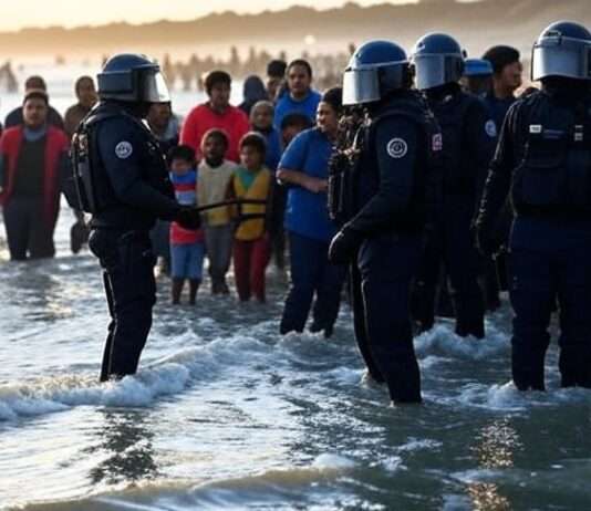 Tränengas in der Brandung – Neue Eskalationsstufe an der französischen Küste? Polizeieinsatz_Migranten_Ärmelkanal_Illustration