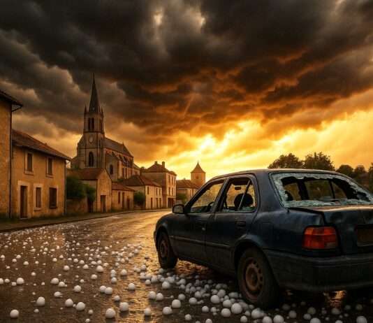 Unwetter-Drama in der Ardèche: Wie Hagel und Sturm die Landwirtschaft verwüsten Riesenhagel_Klimawandel_Schäden_Illustration