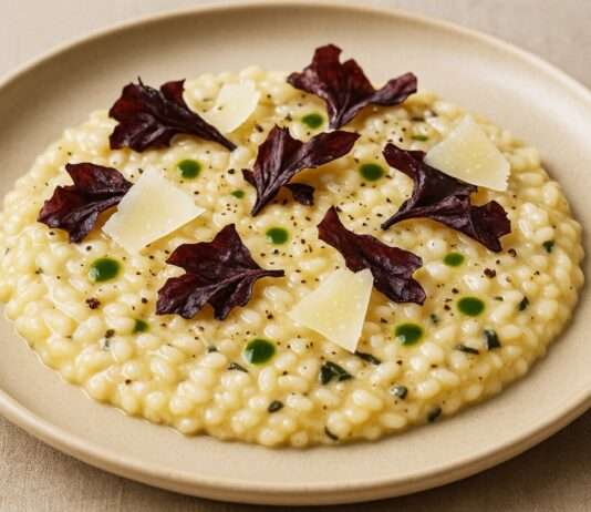 Moderne französische Küche mit Algen: Risotto Crémeux au Dulse et Parmesan Vieilli Risotto-Crémeux-au-Dulse-et-Parmesan-Vieilli