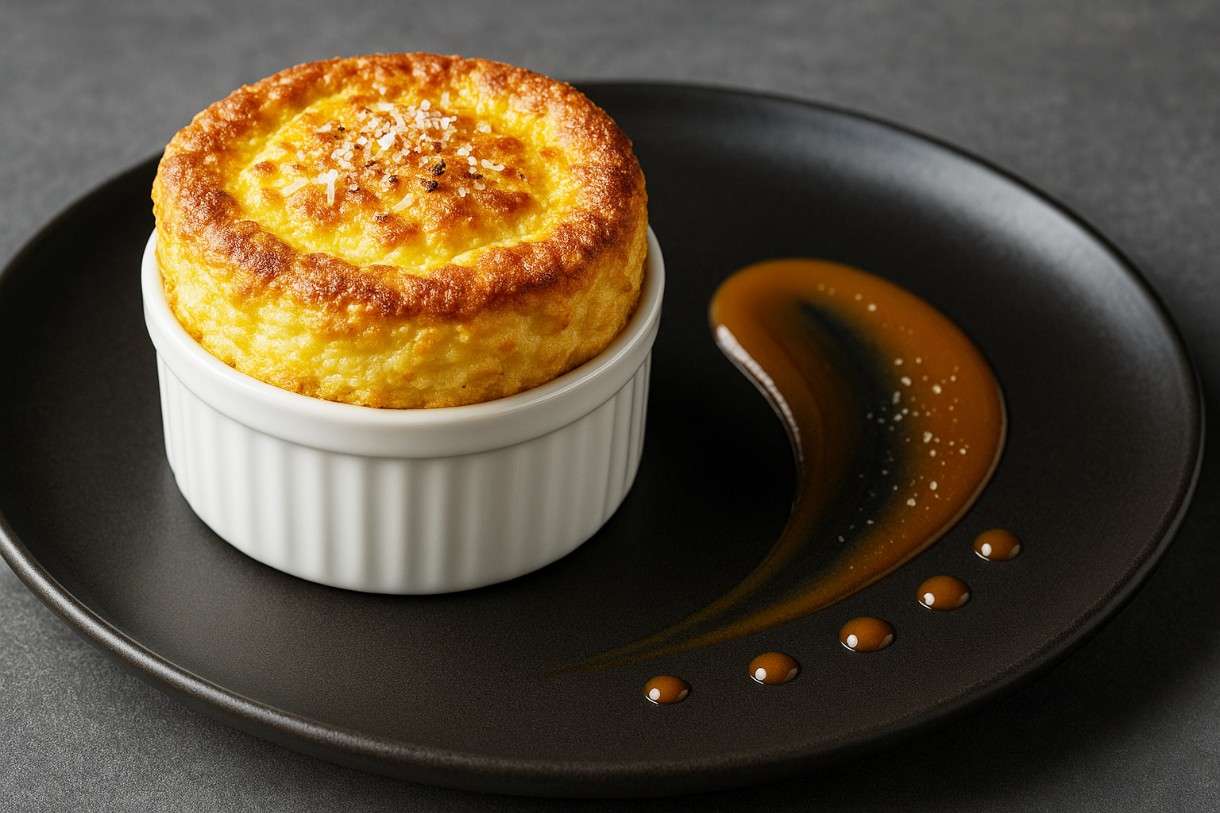 Soufflé vom Comté mit geräucherter Butter und Miso-Karamell