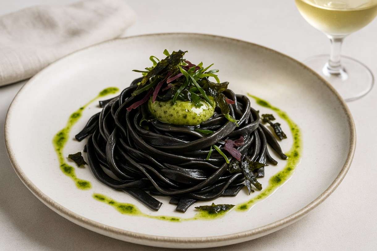 Moderne französische Küche mit Algen: Tagliatelles Fraîches à l’Encre et Algues