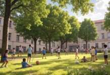 Lyon verwandelt graue Schulhöfe in grüne Oasen – ein radikaler Schritt gegen die Hitze Grüner_Schulhof_Lyon_Illustration