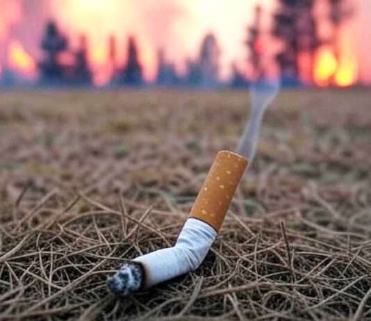 Ein Zündfunke am Straßenrand: Wie wahrscheinlich ein weggeworfener Zigarettenstummel 2.000 Hektar in Flammen setzte Zigarette_Waldbrand_Illustration