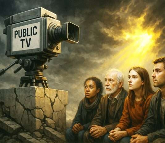 Ohne öffentlich-rechtliche Medien stirbt die Demokratie leise aber sicher Erosion_Öffentlicher-Rundfunk_Illustration