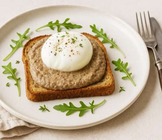Œufs pochés sur toast de pain complet et purée de champignons – Ein französisches Herbstgedicht auf dem Teller Œufs-pochés-sur-toast-de-pain-complet-et-purée-de-champignons